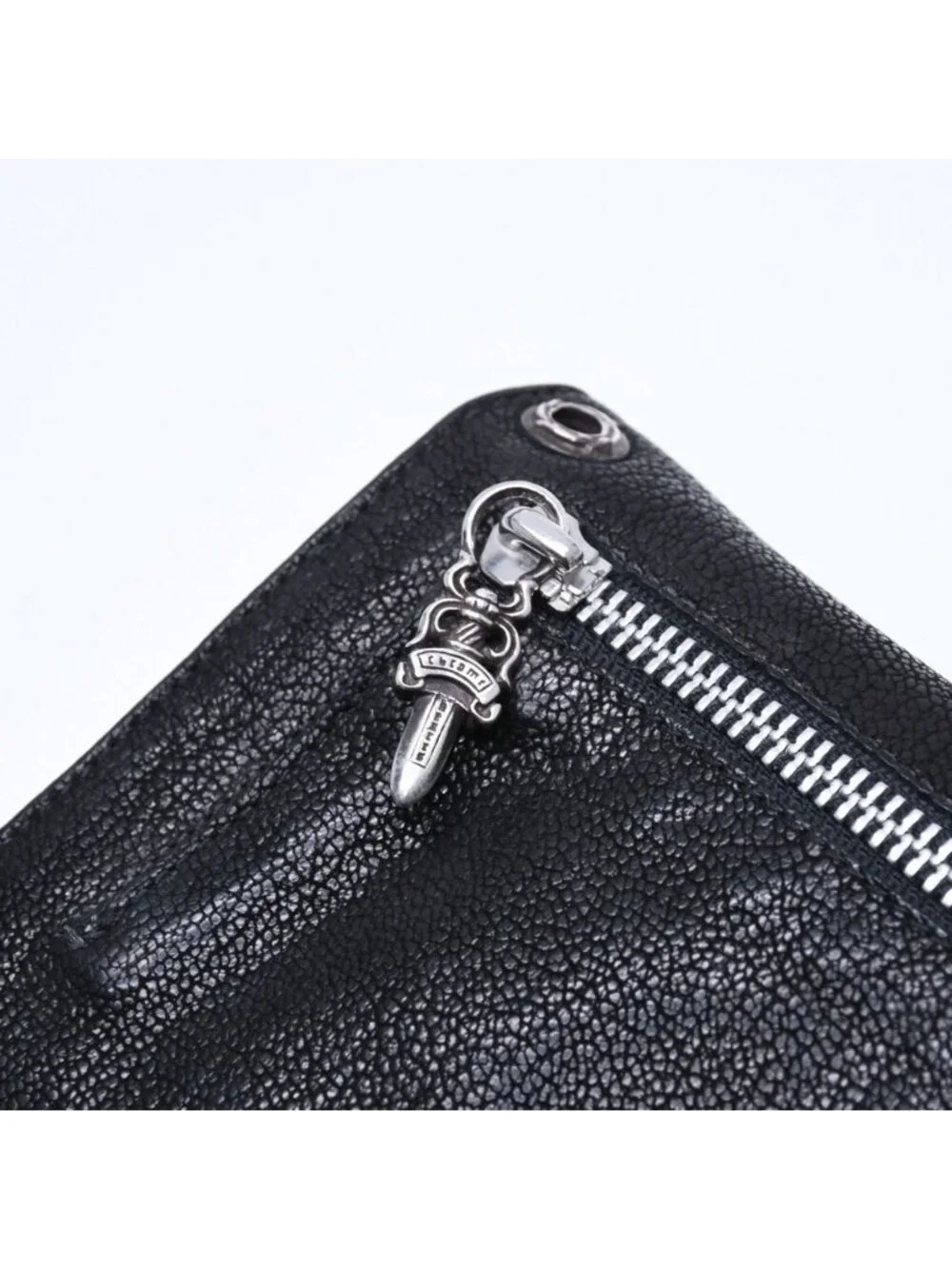 Chrome Hearts Wave Destroy Lthr Wallet Cross Button Leather 925 Sterling Silver